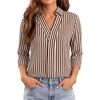 image:imageWIHOLL 34 Length Sleeve Womens Tops Dressy V Neck Collared Shirts Business Casual Work Blouses Fall Vacation Outfits 20262brown Stripes