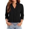 image:imageWIHOLL 34 Length Sleeve Womens Tops Dressy V Neck Collared Shirts Business Casual Work Blouses Fall Vacation Outfits 2026Black