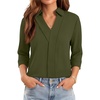 image:imageWIHOLL 34 Length Sleeve Womens Tops Dressy V Neck Collared Shirts Business Casual Work Blouses Fall Vacation Outfits 2026Zarmy Green