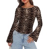 image:imageWIHOLL Bell Sleeve Tops for Women Boat Neck Ruched Ribbed Long Sleeve Fall Shirts for Women 2026Cheetah Leopard Pattern