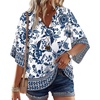 image:imageWIHOLL Boho Tops for Women Summer Spring 34 Sleeve Dressy Fashion V Neck Casual 2026 Business Beach Plus Size Resort BlousesEthnic Floral