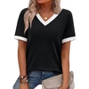 image:imageWIHOLL Short Sleeve Sweater for Women V Neck Spring Summer Tops 2026 Work Business Casual Outfits Trendy Clothes0color Block Black 01