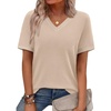 image:imageWIHOLL Short Sleeve Sweater for Women V Neck Spring Summer Tops 2026 Work Business Casual Outfits Trendy ClothesApricot