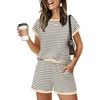 image:imageWIHOLL Two Piece Sets for Women Summer Lounge Short Sets Cap Sleeve Crew Neck Sweatsuit with Pocket XS2XL01beige Black Stripe