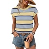 image:imageWIHOLL Womens Lightweight Sweater Spring Summer Fall Outfits Cap Sleeve Hollow Out Knit Fashion Clothing 2026Yellow Blue Stripes