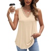 image:imageWIHOLL Womens Loose Fit V Neck Lace Sleeveless Summer Tank TopYellow Beige
