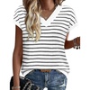 image:imageWIHOLL Womens Short Sleeve Sweater V Neck Cute Summer Fall Striped Pullover1black White