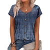 image:imageWIHOLL Womens Summer Tops Cap Short Sleeve Shirts Button Down Blouses U Neck T Shirts Fashion ClothingNavy Boho