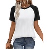 image:imageWIHOLL Womens Summer Tops Color Block Short Sleeve Raglan Shirts Spring Fashion Clothes Vacation OutfitsBlack White