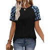 image:imageWIHOLL Womens Summer Tops Color Block Short Sleeve Raglan Shirts Spring Fashion Clothes Vacation OutfitsLeopard Blue Black