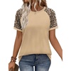 image:imageWIHOLL Womens Summer Tops Color Block Short Sleeve Raglan Shirts Spring Fashion Clothes Vacation OutfitsLeopard Khaki