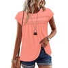 image:imageWIHOLL Womens Summer Tops Trendy 2026 Lace Crochet Cap Short Sleeve Shirts Crew Neck T Shirts Casual Loose BlousesThe Coral