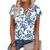 image:imageWIHOLL Womens Summer Tops V Neck T Shirts Cap Sleeve Business Casual Outfits Loose Fit Beach Vacation Clothes Basic Tees1blue White Ethnic