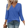 image:imageWIHOLL Womens Tops 34 Length Sleeve V Neck Casual Tunic Tops Basic Shirts Loose Fit BlouseB Blue