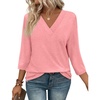 image:imageWIHOLL Womens Tops 34 Length Sleeve V Neck Casual Tunic Tops Basic Shirts Loose Fit BlouseB Coral
