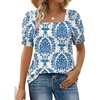 image:imageWIHOLL Womens Tops Summer Short Sleeve Shirts Square Neck Spring Outfits 2026 Fashion Clothing BlousesBoho Blue
