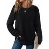 image:imageWIHOLL Womens Waffle Knit Tunic Tops Fall Long Sleeve Shirts Curved HemBlack