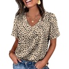 image:imageWIHOLL Work Blouses for Women Dressy Casual Summer Tops V Neck Short Sleeve ShirtsLeopard