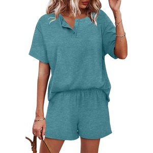 image:imageWIHOLL 2 Piece Sets for Women Lounge Sets Summer Outfits 2026 Button Down Short Sleeve Tops and Shorts Set with Pockets2turquoise