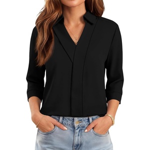 image:imageWIHOLL 34 Length Sleeve Womens Tops Dressy V Neck Collared Shirts Business Casual Work Blouses Fall Vacation Outfits 2026Black