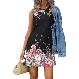 image:imageWIHOLL Casual Dresses for Women Crewneck Sleeveless Tank Dress Summer Spring Boho Vacation ClothesBlack Colorful Floral