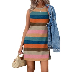 image:imageWIHOLL Casual Dresses for Women Crewneck Sleeveless Tank Dress Summer Spring Boho Vacation ClothesColorful Stripe