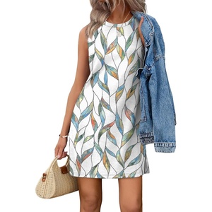 image:imageWIHOLL Casual Dresses for Women Crewneck Sleeveless Tank Dress Summer Spring Boho Vacation ClothesFloral Green Leaf