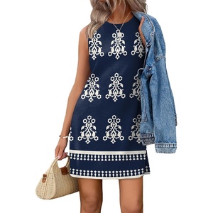 image:imageWIHOLL Casual Dresses for Women Crewneck Sleeveless Tank Dress Summer Spring Boho Vacation ClothesFloral Navy Blue