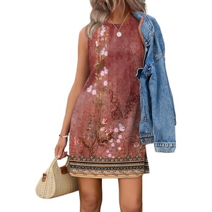 image:imageWIHOLL Casual Dresses for Women Crewneck Sleeveless Tank Dress Summer Spring Boho Vacation ClothesFloral Pink