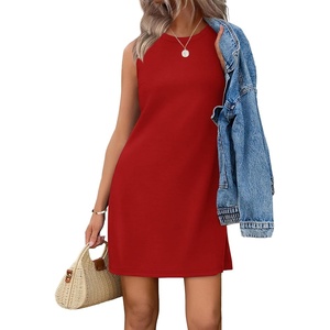 image:imageWIHOLL Casual Dresses for Women Crewneck Sleeveless Tank Dress Summer Spring Boho Vacation ClothesRed