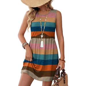 image:imageWIHOLL Dresses for Women 2026 Summer Casual Babydoll Crewneck Short Dress Spring Sleeveless Sundress with PocketsColorful Stripe