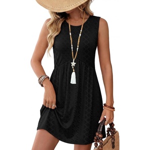 image:imageWIHOLL Dresses for Women 2026 Summer Casual Babydoll Crewneck Short Dress Spring Sleeveless Sundress with PocketsEyelet Black