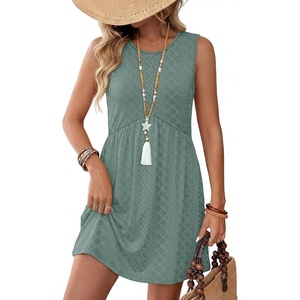 image:imageWIHOLL Dresses for Women 2026 Summer Casual Babydoll Crewneck Short Dress Spring Sleeveless Sundress with PocketsEyelet Green