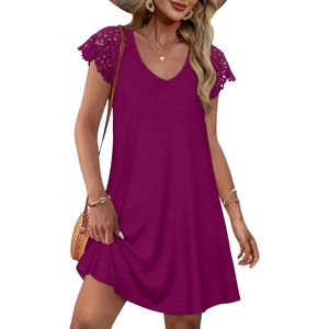 image:imageWIHOLL Dresses for Women Summer Casual Wedding Guest Dress Lace Short Sleeve Cute Sundresses Fashion Beach Vacation ClothesPurple