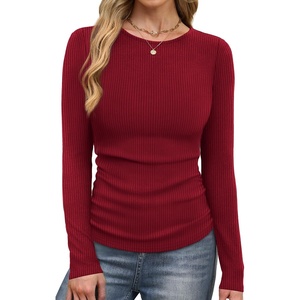 image:imageWIHOLL Long Sleeve Shirts for Women Fall Fashion Thermal Shirts Rib Knit Winter Clothing Warm Undershirts Basic TShirts5wine Red