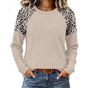 image:imageWIHOLL Long Sleeve Shirts for Women Raglan Leopard Print Tops Fall OutfitsBeige