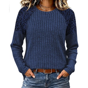 image:imageWIHOLL Long Sleeve Shirts for Women Raglan Leopard Print Tops Fall OutfitsNavy