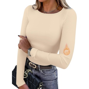 image:imageWIHOLL Long Sleeve Thermal Shirt for Women Light Fleece Tops Fall 2026 Crew Neck Casual Basic TShirtsCbeige
