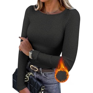 image:imageWIHOLL Long Sleeve Thermal Shirt for Women Light Fleece Tops Fall 2026 Crew Neck Casual Basic TShirtsDgrey