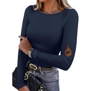 image:imageWIHOLL Long Sleeve Thermal Shirt for Women Light Fleece Tops Fall 2026 Crew Neck Casual Basic TShirtsDnavy Blue