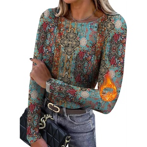 image:imageWIHOLL Long Sleeve Thermal Shirt for Women Light Fleece Tops Fall 2026 Crew Neck Casual Basic TShirtsPrint 03