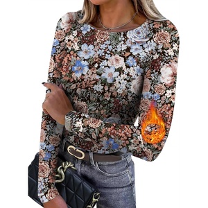 image:imageWIHOLL Long Sleeve Thermal Shirt for Women Light Fleece Tops Fall 2026 Crew Neck Casual Basic TShirtsPrint 05