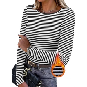 image:imageWIHOLL Long Sleeve Thermal Shirt for Women Light Fleece Tops Fall 2026 Crew Neck Casual Basic TShirtsStripe Black