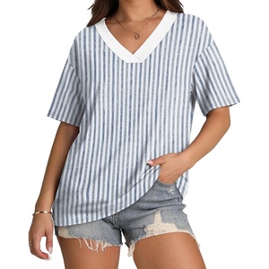 image:imageWIHOLL Oversized Tshirts for Women 2026 Summer Tops Short Sleeve V Neck Shirts Basic TeeStripes