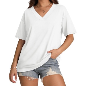 image:imageWIHOLL Oversized Tshirts for Women 2026 Summer Tops Short Sleeve V Neck Shirts Basic TeeWhite