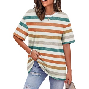 image:imageWIHOLL Oversized Tshirts for Women Summer Tops Short Sleeve T Shirts Beach Vacation Clothes Travel Outfits Fashion 2026Colorful Stripes