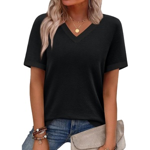 image:imageWIHOLL Short Sleeve Sweater for Women V Neck Spring Summer Tops 2026 Work Business Casual Outfits Trendy ClothesBlack