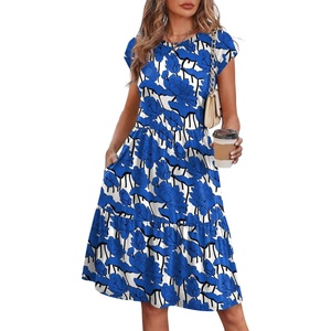 image:imageWIHOLL Summer Dresses for Women 2026 Cap Sleeve Casual Sundresses Floral Tiered Swing Fashion Beach Vacation Dress02  Blue Lotus Print