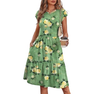 image:imageWIHOLL Summer Dresses for Women 2026 Cap Sleeve Casual Sundresses Floral Tiered Swing Fashion Beach Vacation Dress02  Green Floral Print
