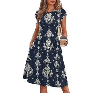 image:imageWIHOLL Summer Dresses for Women 2026 Cap Sleeve Casual Sundresses Floral Tiered Swing Fashion Beach Vacation Dress02  Navy Damask